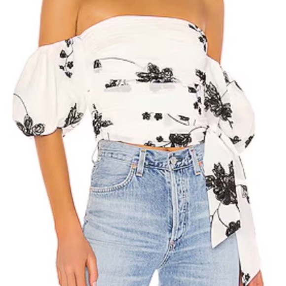 House of Harlow 1960 Tops - House Of Harlow X Revolve Leya Cropped Floral Embroidered Blouse Large White NEW